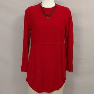 Red Knit Tunic J Jill Long Light Sweater Classy & Comfortable Christmas Holiday